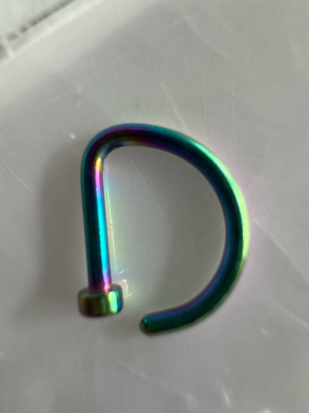 Iridescent Rainbow D-Shaped Nose Ring Jewelry Body Piercing